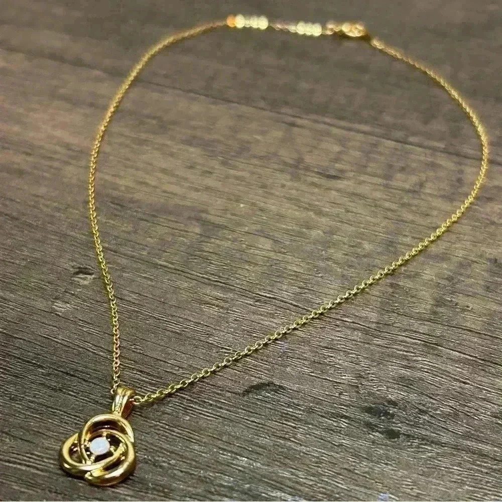 Dainty Gold Tone Swirl Pendant with Little Opal Necklace